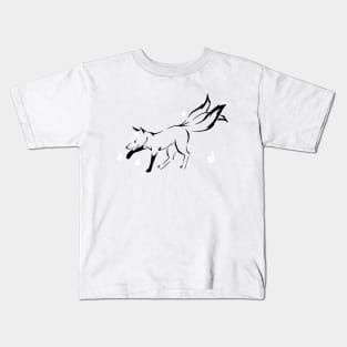 Kitsune (black and white) Kids T-Shirt